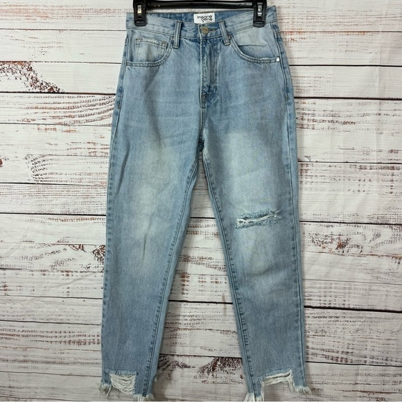Insane Gene high waisted light wash raw hem ripped size 1 baggy‎ jeans - Picture 1 of 7